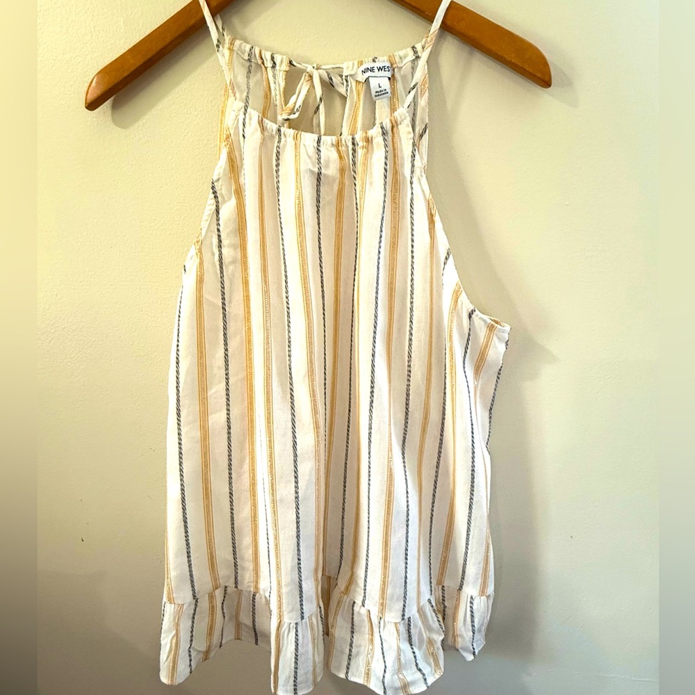 Nine West Women's Cream and Tan Glitter Striped Tank Top!